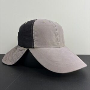 Vintage Long Bill Sun Hat Neck Flap Mesh Fishing Hiking Cap Grey Black Cinchback